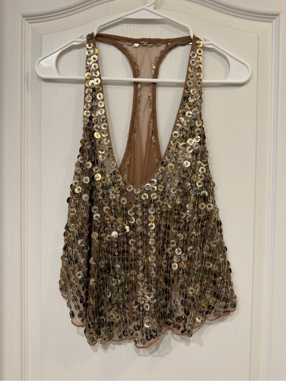 Free People Gold Sequin Mesh Racerback Tank